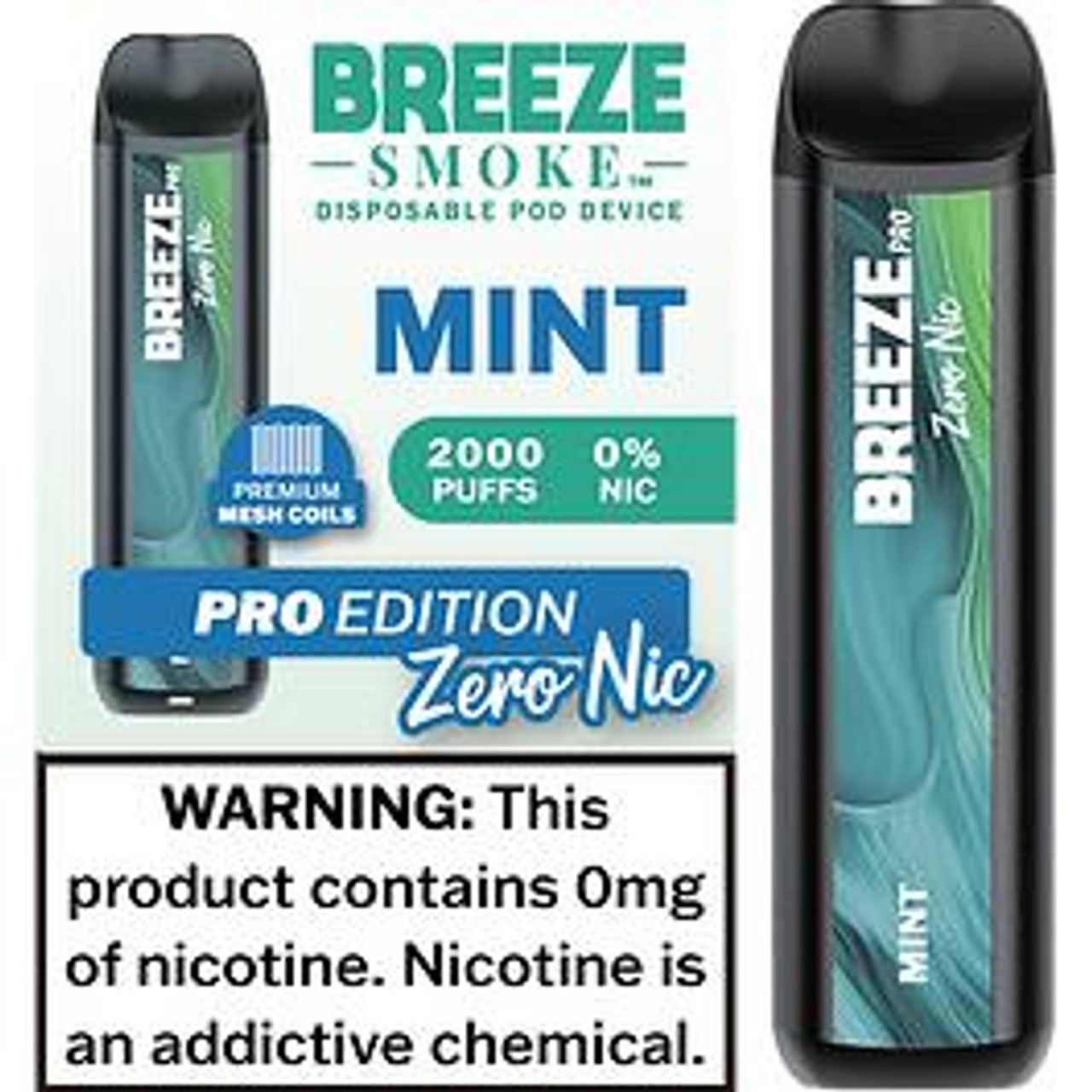 BREEZE SMOKE PRO (ZERO NICOTINE) 2000 PUFFS DISPOSABLE VAPE