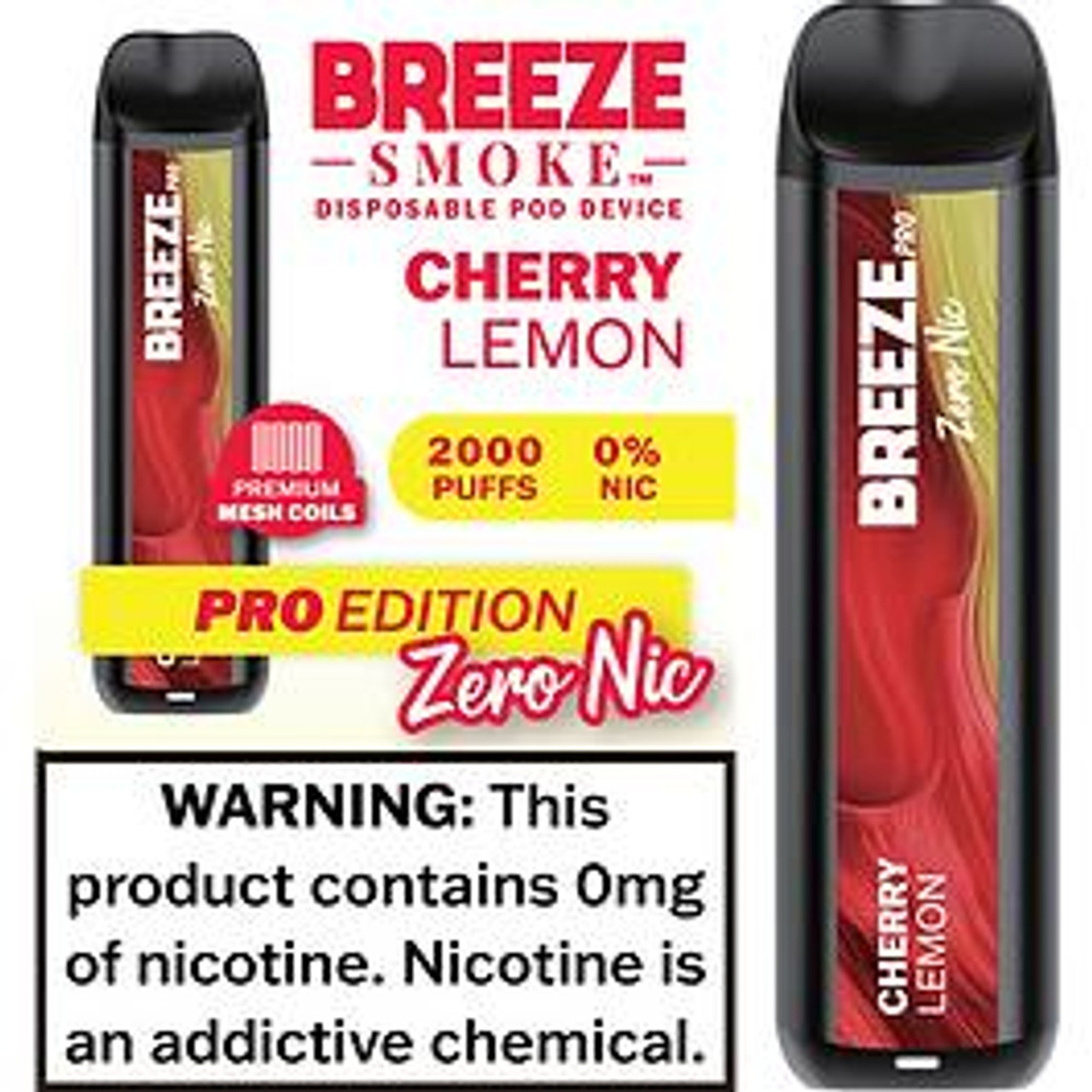 BREEZE SMOKE PRO (ZERO NICOTINE) 2000 PUFFS DISPOSABLE VAPE