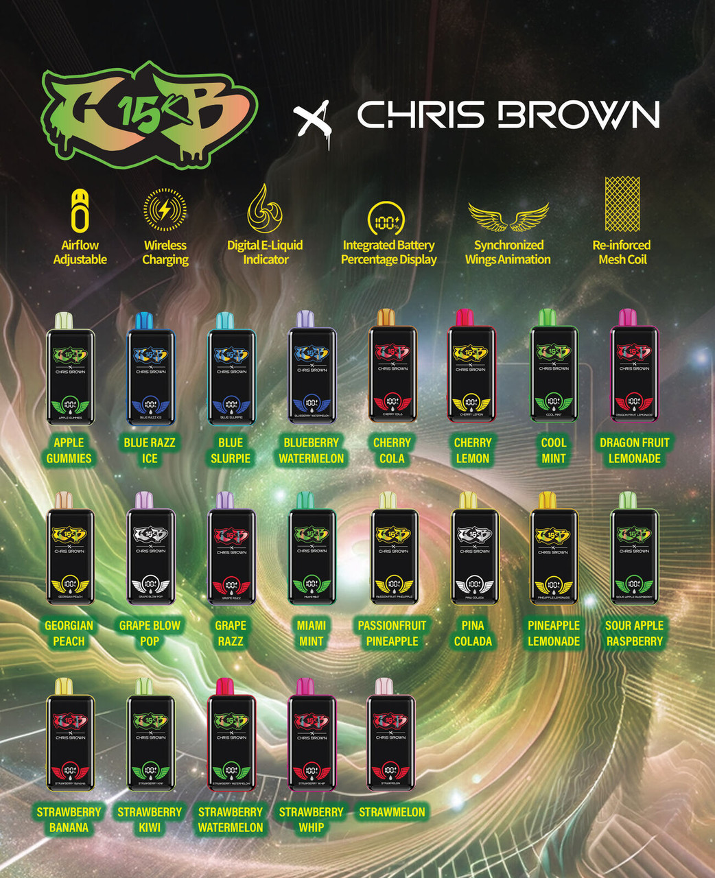 CHRIS BROWN CB15K 5% NICOTINE 15,000 PUFFS 15ML DISPOSABLE VAPE