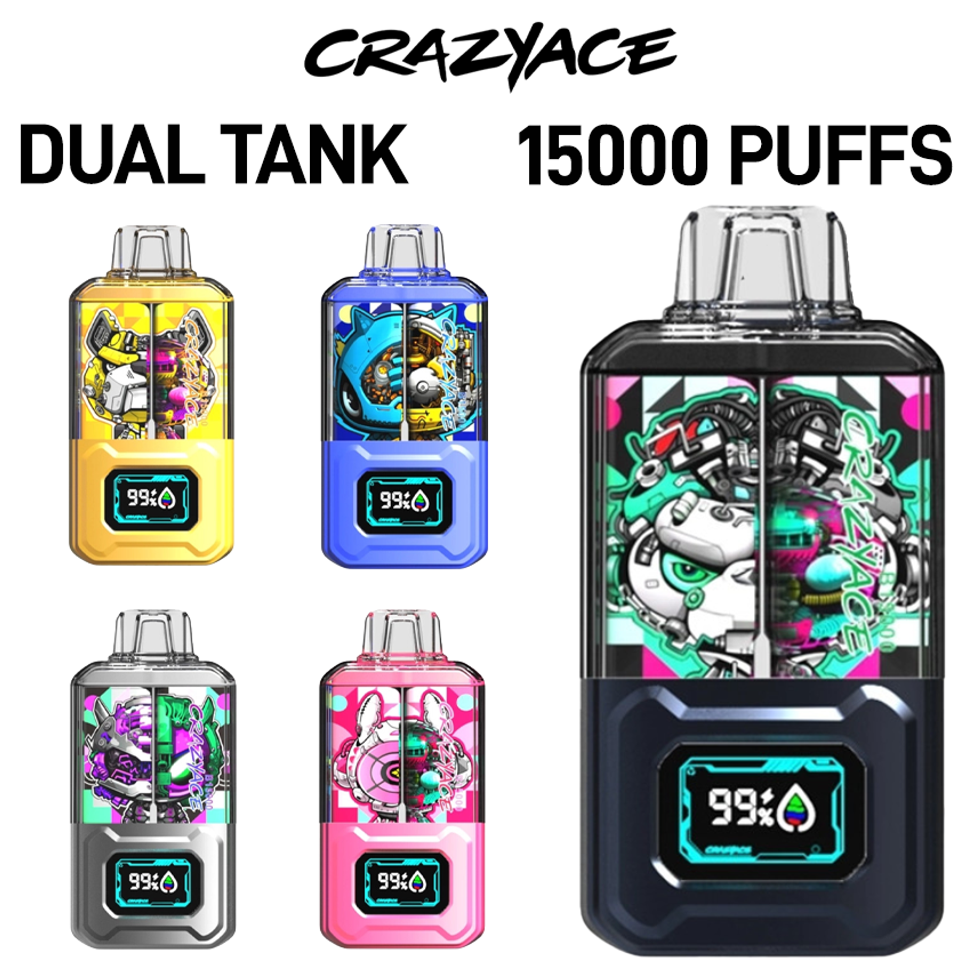 CRAZYACE B15000 DUAL TANK 10ML 15,000 PUFFS RECHARGEABLE DISPOSABLE VAPE