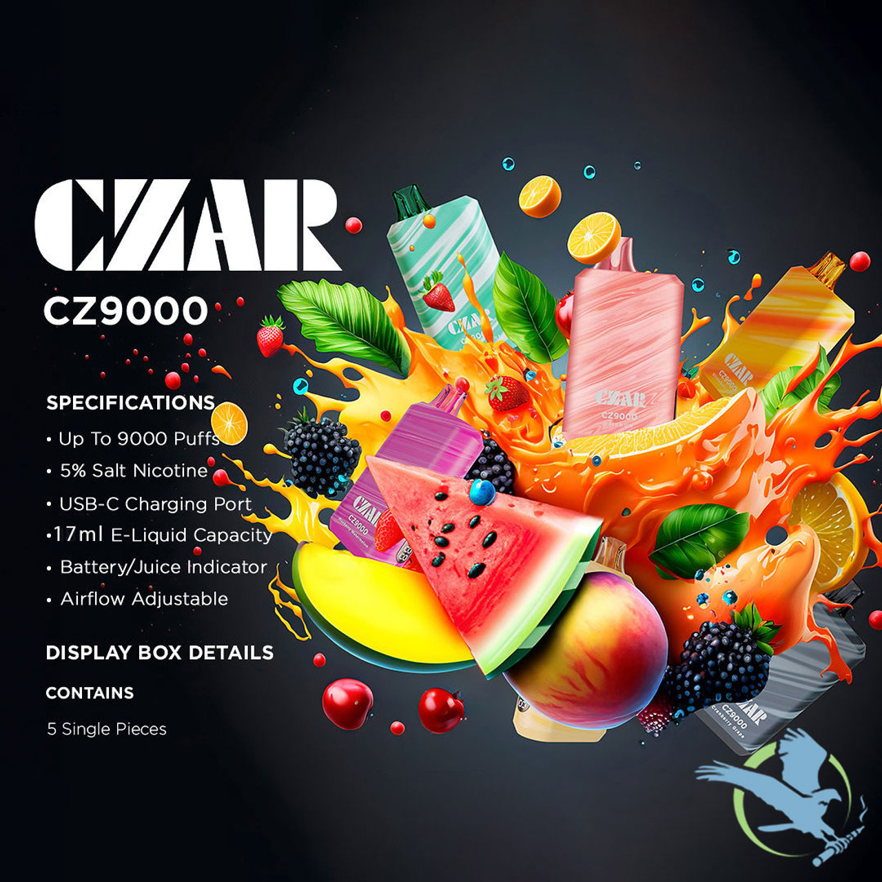 CZAR CZ9000 5% DISPOSABLE VAPE 17ML 9000 PUFFS