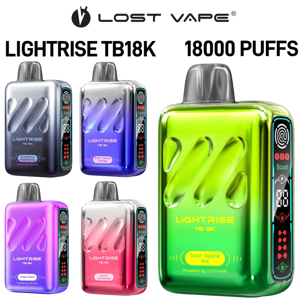 LIGHTRISE TB18K *POWERED BY LOST VAPE* 5% NICOTINE 18,000 PUFFS DISPOSABLE VAPE 18ML