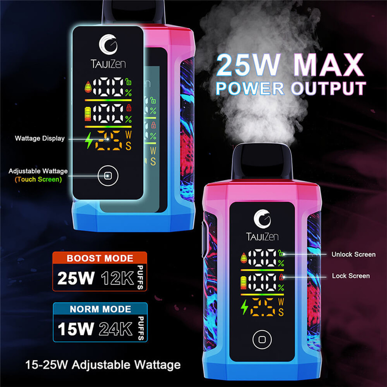 TAIJIZEN JUDO BY IJOY 5% NICOTINE 24,000 PUFFS TOUCH SCREEN DISPOSABLE VAPE 